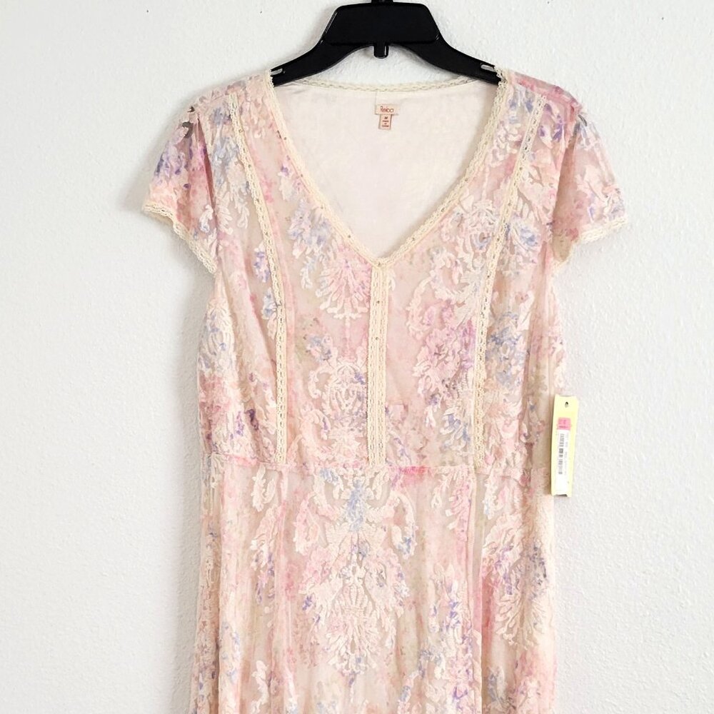 Reba Maxi Dress Womens Lace Rhinestone Embellished Stretch Boho NWT Size M